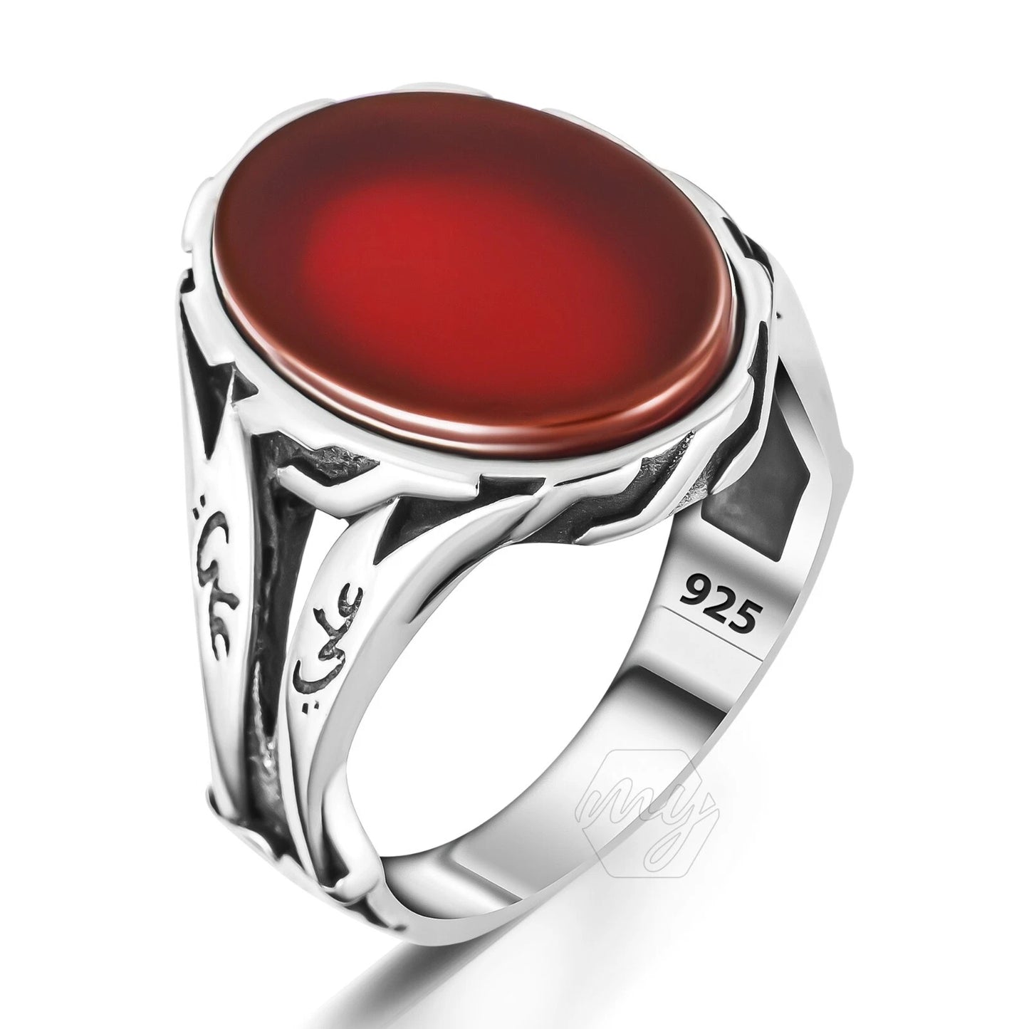 925 Sterling Silver Agate Stone Hazrat Ali Zulfiqar Sword Men's Ring